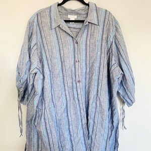 Striped Blue Button-Up Linen Relaxed Shirt